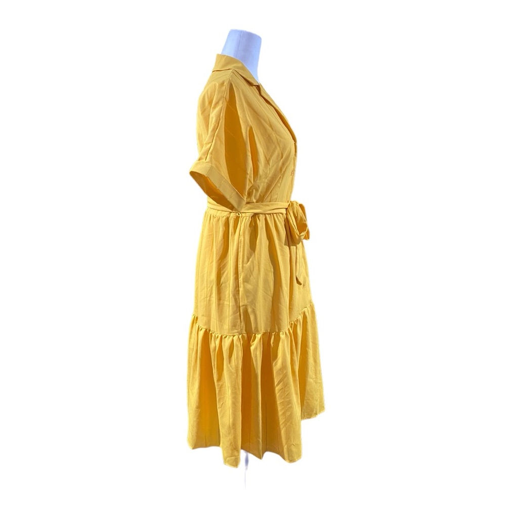 Tahari ASL Yellow Belted Ruffle Dress With‎ Pockets - Picture 4 of 7